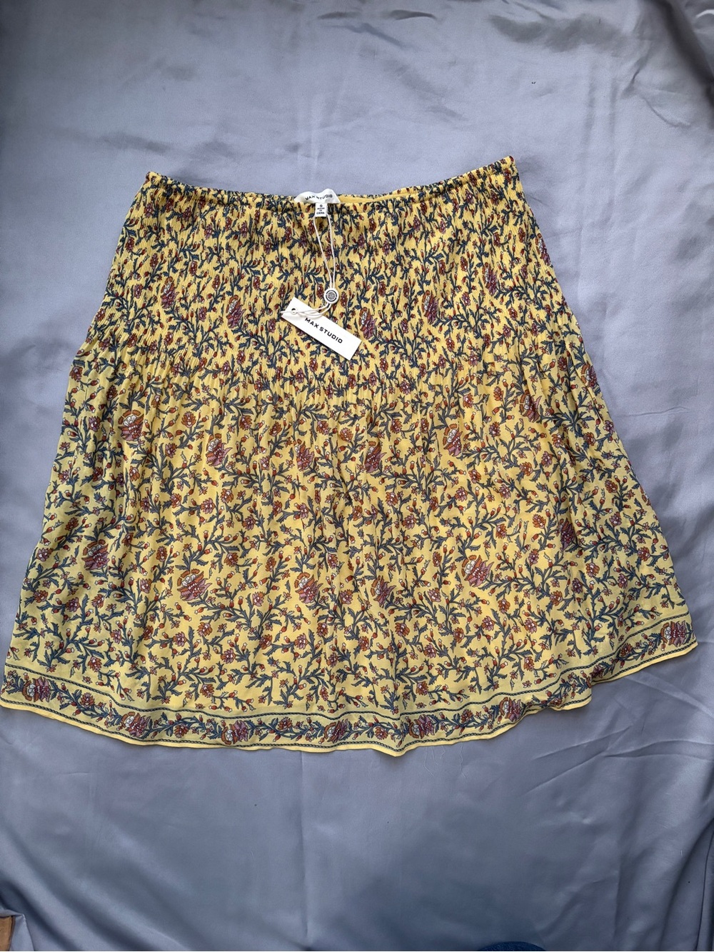 Max Studios Smocked Waist Yellow Floral Skirt